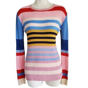 English Factory Multicolor Stretchy Crew Neck BodyCon Striped Sweater Size L